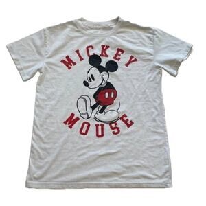 Disney Classic Unisex Cotton Blend Mickey Mouse Short Sleeve White T-Shirt, XS